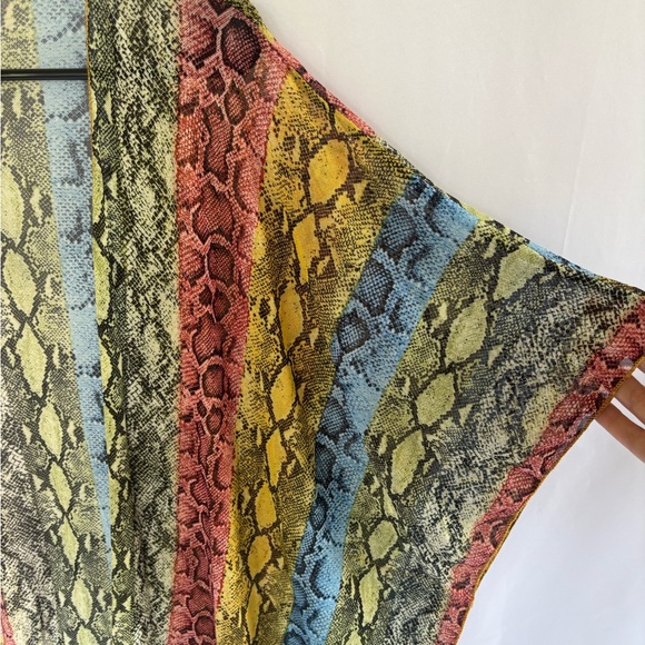 Multicolor snakeskin print sheer short sleeve open front cardigan kimono - Picture 4 of 7